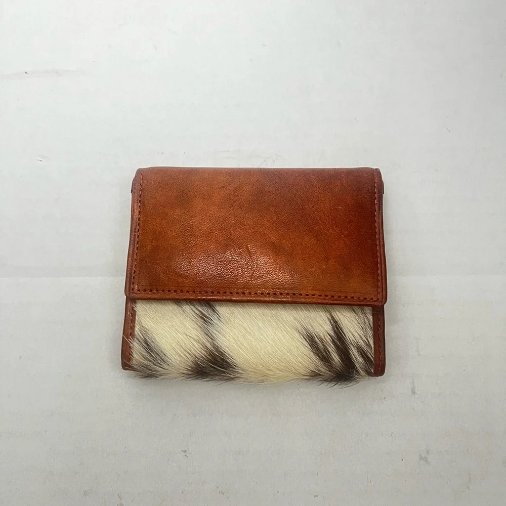 NEW Vintage Argentine Handmade Cowhide Tri-Fold Leather Wallet‎ Brown Ivory